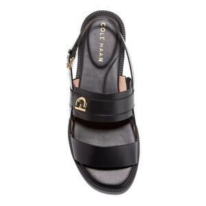 Cole Haan Charlotte Women's Flat Sandals, Black Leather & Gold, 7.5, $140 retail
